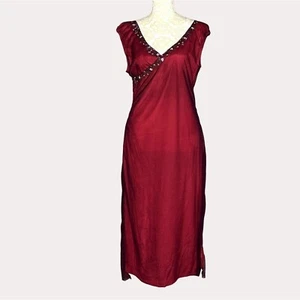 Free People Mesh Satin Embroidered Boho Midi Dress Red 7 bv - Picture 1 of 11