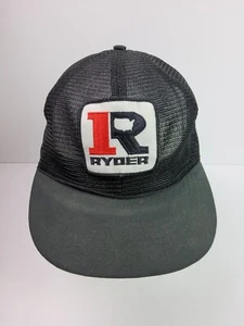 Vintage 80s Ryder Trucking Patch Full Mesh Trucker Snapback Hat Cap Black - Picture 1 of 9