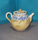 Vintage Japanese Banko Teapot, Leaf Basket, Raised Enamel Detail, Sharkskin Glaz