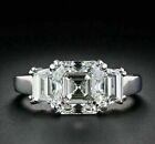 Anello di fidanzamento con diamanti simulati taglio Asscher 3,10 carati oro...