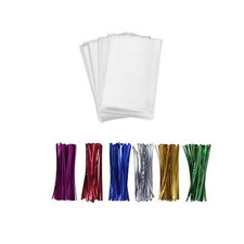 200 Trate Las Bolsas 3X4 Con 200 Lazos Retorcidos 4 "6 Colores Mezclados - 1.