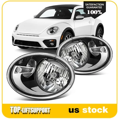 Headlights Assembly For 2012-2019 VW Volkswagen Beetle Black Housing w/Reflector - Image 1 of 4