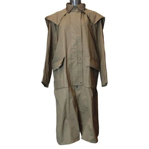 Vintage DOWN UNDER SADDLE SUPPLY Mens 7/Small Tan Long Duster Trench Coat - Picture 1 of 6