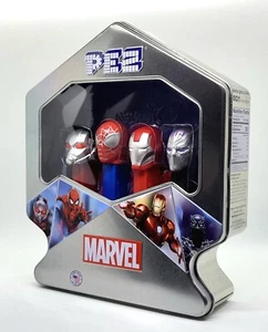 New PEZ Set of 4 Marvel 100 Silver Anniversary Edition Gift Tin Spider-Man - Picture 1 of 4