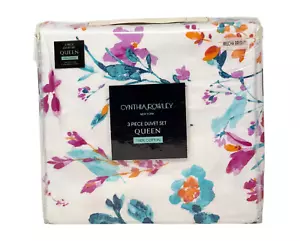 CYNTHIA ROWLEY QUEEN Cotton Mischa Bright Floral Duvet Cover & 2 Shams Set NEW - Picture 1 of 2