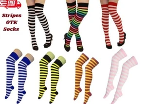 Women's Girls Striped OVER The KNEE Socks Ladies Thigh High Stretchy OTK Socks - Picture 1 of 8