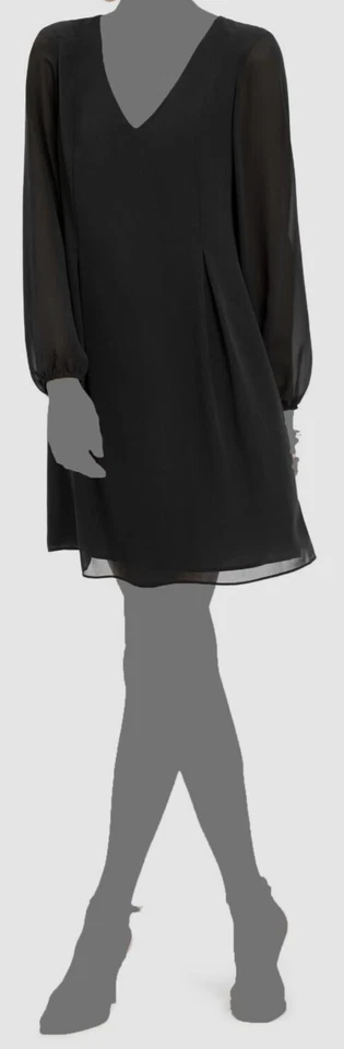 Inc International Concepts Long Sleeve V Neck Scarf Tie Shift Dress Black S