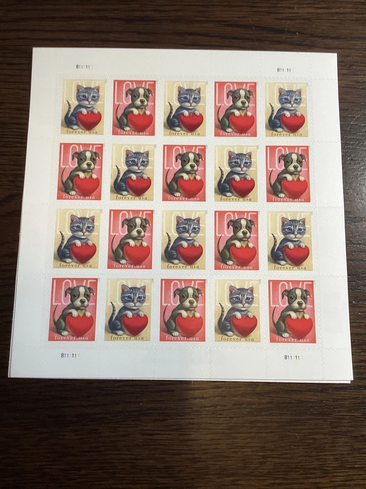 Scott#5745-5746 Love Kitty - Puppy forever sheet of 20 stamps-MNH -2023-US - Image 1 of 1