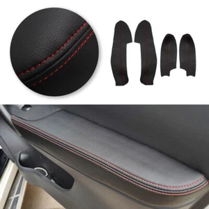 4x Black Leather+Red Door Handle Armrest Cover For Nissan Qashqai 2016 2017 2018 - Picture 1 of 6