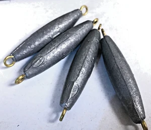 4 Torpedo Sinkers Fishing Trolling Lead Weight Inline (4) 1 oz w Brass Eyes Exc - Picture 1 of 3