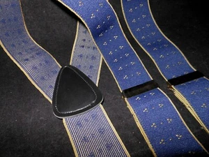 Vintage Classic CAS Suspenders Navy Blue Gold Dots Germany w/ Gold Metal Clips - Picture 1 of 5