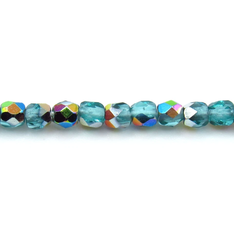 Aquamarine Green Vitrail - 50 3mm Faceted Round Fire Polish Czech Glass Beads - Image 1 of 1
