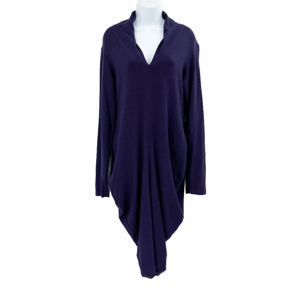 Vestido drapeado Veronique Miljkovitch talla M azul bambú cuello en V hasta la rodilla Lagenlook Foto 1 de 4