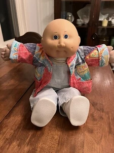 1983 Cabbage Patch Kids Doll Bald Boy OK Factory Freckles Blue Eyes Jacket - Picture 1 of 16