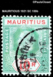 MAURITIUS 1921 SC 159b 10r KING GEORGE V GREEN & RED EMERALD PAPR UNG DIE 1 F/VF - Picture 1 of 2