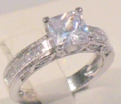 Anel de noivado solitário princesa estilo antigo simulado diamante esterlina 2 quilates - Imagem 1 de 4