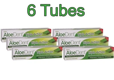 Aloe Dent Fluoride-free Toothpaste Pack of 6 Triple Action 100ml from Optima®