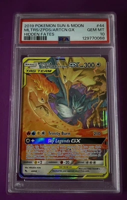 2019 POKEMON SUN & MOON HIDDEN FATES MOLTRES & ZAPDOS & ARTICUNO GX 44 PSA 10 - Image 1 of 2