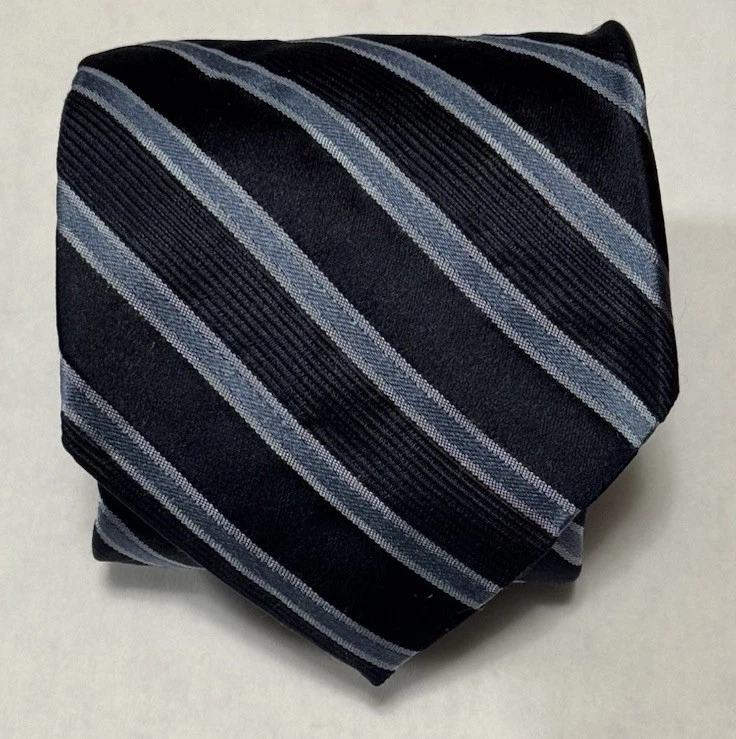 Corbata Express Studio, 100 % seda, rayas azul marino y azul claro, negocios, corbata Preppy Foto 1 de 3