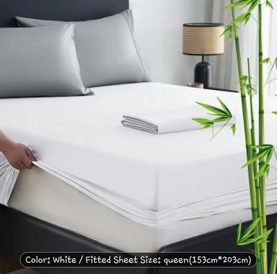 Sábana bajera ajustable blanca de enfriamiento suave transpirable TC de bambú 2000 solamente Foto 1 de 2