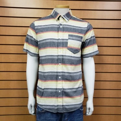 Volcom Striped Button Down Shirt Size Medium Slim Fit Pocket Short Sleeve - Image 1 of 4