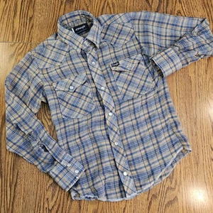 Vintage Wrangler Boys Youth Pearl Snap Button Up Shirt Plaid Size 10 Western - Picture 1 of 23