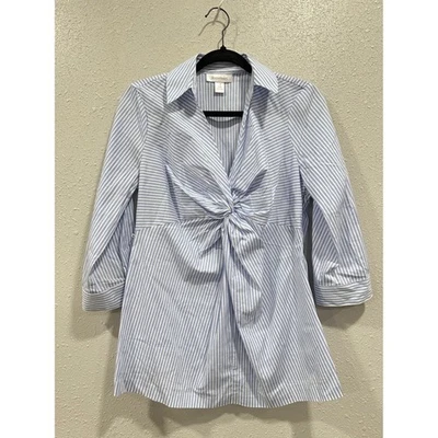 Motherhood Maternity Knot Front Top Blue White Striped 3/4 Sleeve Medium Preppy - Image 1 of 4