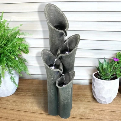 33 1/2-inch High Curved Cascading Outdoor Water Fountain Grey - Image 1 of 4