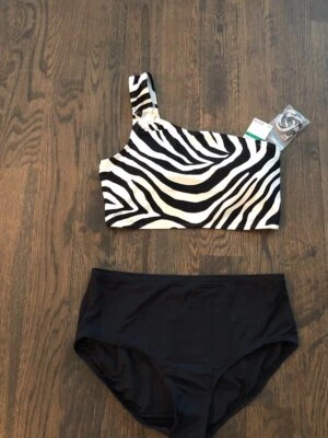MICHAEL KORS BLACK ZEBRA BIKINI SWIMSUIT SIZE LARGE - Image 1 of 2
