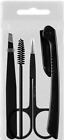 EWANTO eyebrow set of 4 black stainless steel razor scissors tweezers brush...