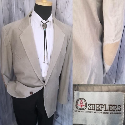 Blazer Shepler's Western Yugo Para Hombres Gris Pana 52r Rockabilly Codo Parches LS Foto 1 de 4