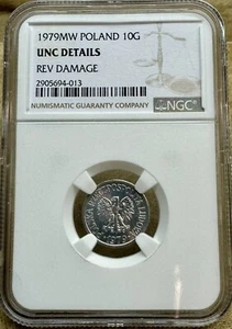Poland 1979 MW 10 Groszy NGC UNC Details Reverse Damage  - Picture 1 of 5