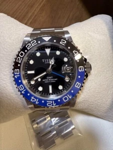 Reloj Tisell GMT Batman Negro Azul Miyota 9075 Automático 200m Funciona con Caja Japón - Imagen 1 de 7