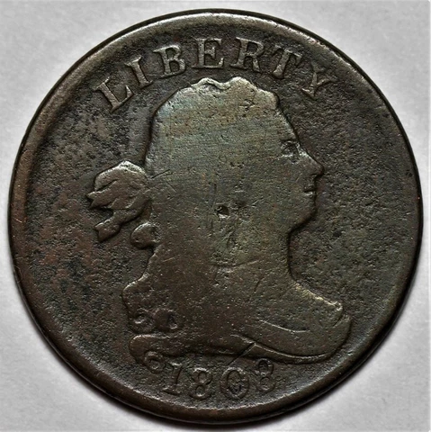 1808 Draped Bust Half Cent - Rim Damage - US 1/2c Copper Penny Coin - L36 Cover