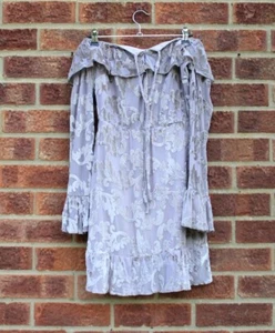 Missguided grey lilac velvet velour dress mini bardot off shoulder floral devore - Picture 1 of 3