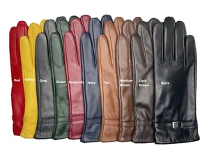 Womens Genuine Nappa Sheepskin Leather Lined Gloves  (Decorative Buckle) - Picture 1 of 21