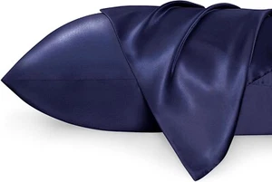 (Set of 2) Blue Bedsure Satin Pillowcases - Blue -With Envelope Closure - Picture 1 of 8