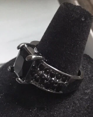 Moda Anillo Cuadrado Ónix Negro Circón Rodio Joyería Regalo Talla 9 Foto 1 de 3