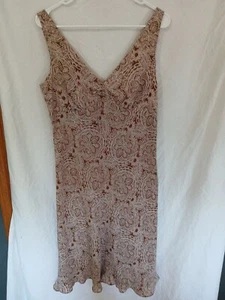 Kathie Lee 'Paisley' Ruffle Hem Brown/White/Side Zipper Summer Dress Womens Med - Picture 1 of 21