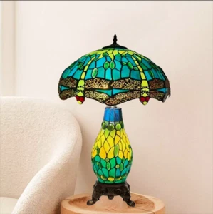 Lámpara de mesa estilo Tiffany agrupada para decoración del hogar dormitorio vidrio escritorio luz Reino Unido - Imagen 1 de 10