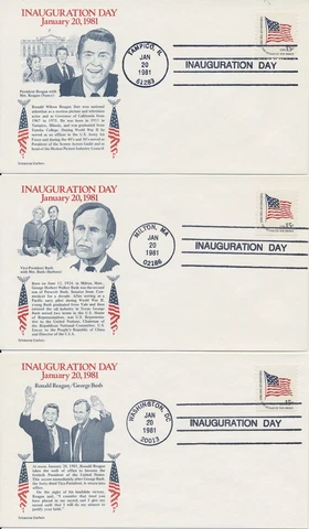Ronald Reagan & George HW Bush Inauguration Day covers Aristocrats cachet 1/20/1 Cover