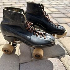 Vintage Hyde Black Leather Roller Skates Men's Wooden Wheels