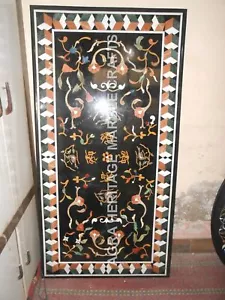 36"x24" Black Marble Dining Contemporary Table Top Floral Marquetry Inlaid H4872 - Picture 1 of 4