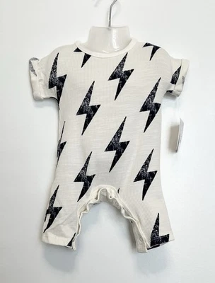 Newborn Boys’ Off-White Mini Rib Romper  Lightning  Bolt - Grayson Mini - Image 1 of 4