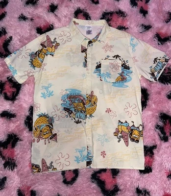 Hombre Crema Nickelodeon Bob Esponja Corto SLV Camisa Abotonada M Usada en Excelente Condición Foto 1 de 4