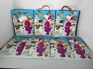 1993 Vintage Barney Gift Bag Lot Of 7 Christmas Holiday Birthday Favor Bags - Picture 1 of 9