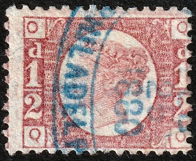 1870 SG48 1/2d ROSE RED PHILADELPHIA (USA) CANCEL IN BLUE VERY FINE (QO) - Image 1 of 2