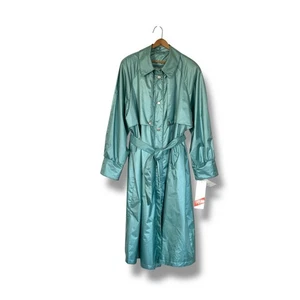 Ms Cambridge Vintage ‘80’s Long Raincoat Trench NWT Size 20P Blue Green Belted - Picture 1 of 10