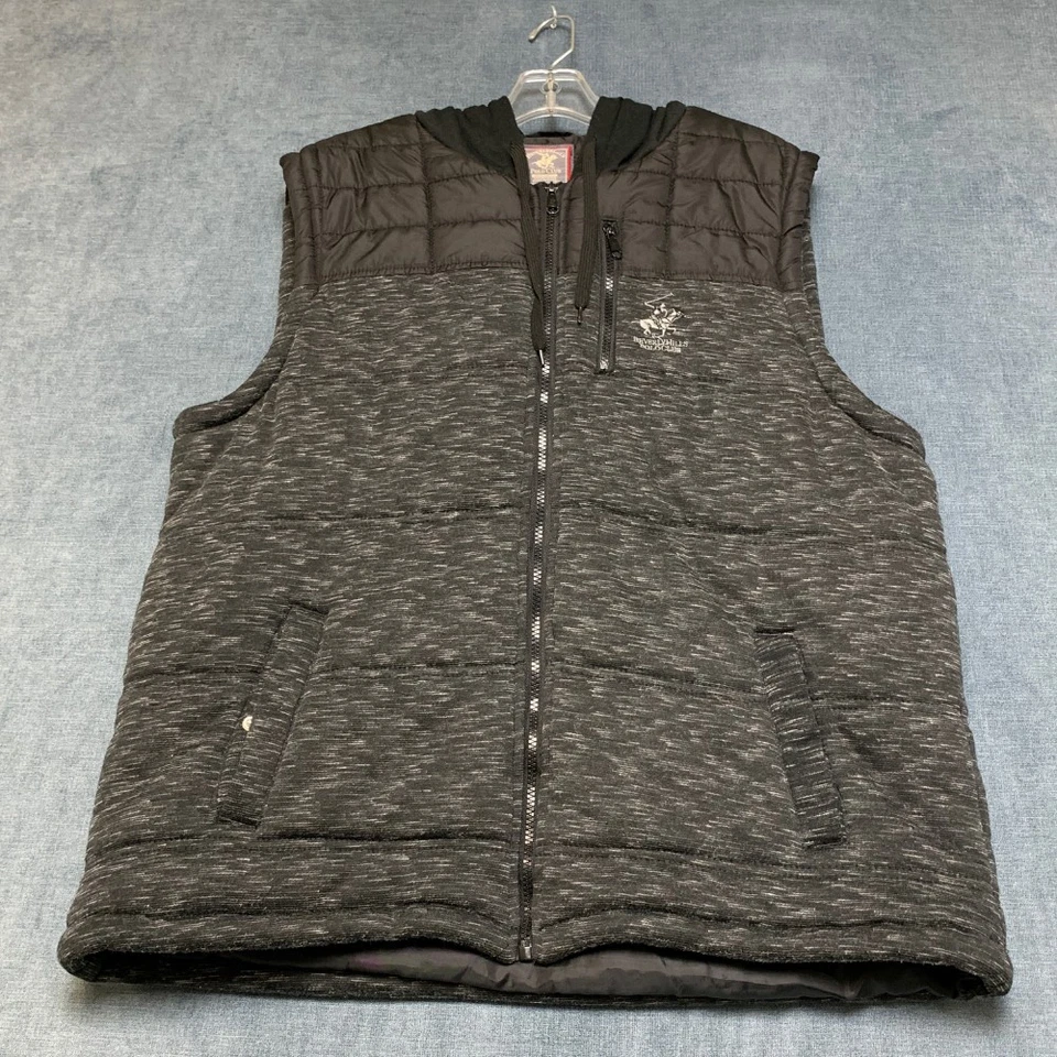 Beverly Hills Polo Club Chaleco Hombres Grande Gris Ajuste Moderno Con Capucha Puffer Rendimiento Foto 1 de 4