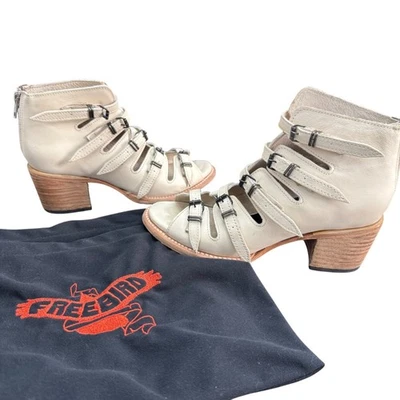 FREEBIRD Quinn Heeled Beige Leather Strap Sandals Women's Dust Bag & Box, Sz 8 - Image 1 of 4